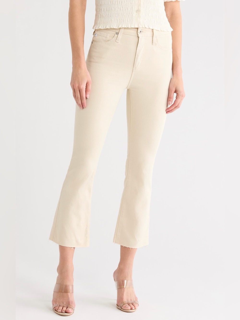 Adriano Goldschmied Farrah Boot Crop High Rise Fit Raw Hem Jeans In Opal Stone